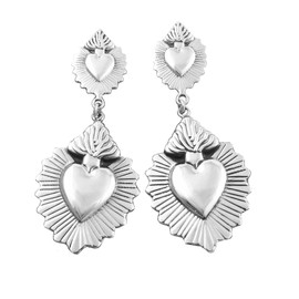 Sterling Silver Mexican Flaming Heart Dangle Earrings for Women