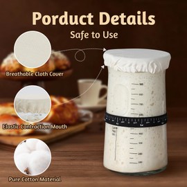 Sourdough Jar Cover, 5pcs Reusable Covers for Sourdough Starter Container & 1 Elastic Band, Cotton Sourdough Cloth Cover, Breathable Fabric Covers, Bread Baking Supplies for Mason Jars Fit 3-4 Inch