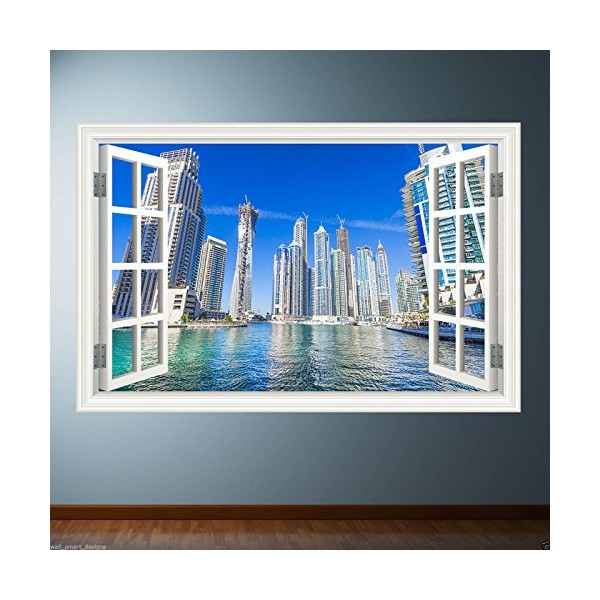 Full Colour SKYLINE DUBAI WINDOW wall art sticker decal transfer Graphic Print WSD611