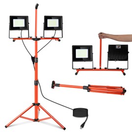 LEDMO 26000 Lumen Led Work Light with Tripod Stand 200W IP65 Waterproof Adjustable Angle Portable Led Work Floodlights with 76.8in Metal Telescoping Tripod for Warehouse, Yard, Job site