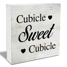 Rustic Cubicle Sweet Cubicle Wood Box Sign Funny Office Space Wooden Box Sign Farmhouse Office Cubicle Desk Shelf Decor Coworker Gift (5 X 5 Inch)