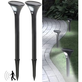 Lunartec Lanterns Motion Sensor: Set of 2 Design Solar Path Lights, Light & Motion Sensor, Cold White (Path Light, Solar Motion Sensor, Path Lighting Motion Sensor)