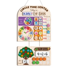 Mondily Interactive Calendar for Kids Ages 3-8, Circle Time Learning Center, Wooden Kids Calendar, Teaching Seasons, Years, Months, Days of Week, Language Skills, Preschool & Homeschool Calendars