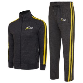 Skylinewears X-2 Men's Athletic Tracksuits 2 Pieces Set workout Warm up Suit Full Zip Jogging Running Sweatsuit 2Yelow Pipe Char M