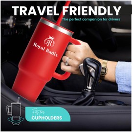 Royal Radix 40 oz Tumbler with a handle and straw, Leak-Proof,Double wall vacuum insulation,traveling Mug.keeps cold For 24H .fit to all cup holder