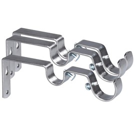 JUSHENG Dual Curtain Rod Hanging Brackets Havy Duty 3Pcs - Satin Nickel Metal Wall Mount Brackets