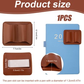 Brown Leather Pen Holder with Clip, 7.7x6.1cm/3x2.4in Double Hole Practical Pen Organizer Journal Planner Pencil Holder Clip Loop for Books Notebooks Journals Planners Tablet Case