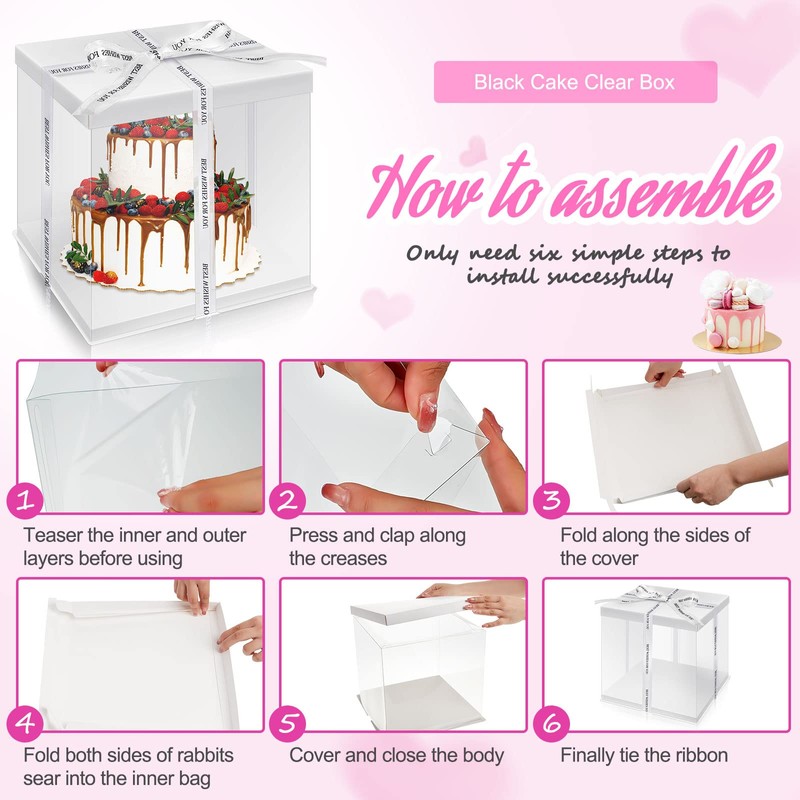 Taiyin 9 Pcs Large Tall Clear Cake Box 10''x10''x9'' White
