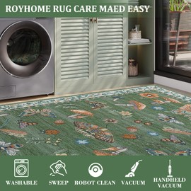 2.5x10 Runner Rug for Hallway Washable Kitchen Rugs Non Slip with Rubber Back Mushroom Soft Low-Pile Stain Resistant Foldable Indoor Carpet for Entryway Laundry Room Floor Mats Green