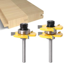 Groove and Tongue Tongue Cutter Set, 2-Piece Router Bit Set, 1/2 Inch 6.35 mm Shank Tongue Shank and Groove Cutter Set, 3 Teeth in T-Shape Cutter Made of Wood for Woodworking