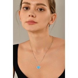 YL Angel Wing Heart Necklace 925 Sterling Silver cut March Birthstone Aquamarine Pendant Neckalce Jewellery Gifts for Women Wife Girlfriend
