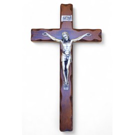 Wall Cross - Handmade in Italy Christ and INRI 999 Silver Plated - Wooden Wall Cross Care and Precision of the Details of the Jesus Crucifix - 32 x 18 cm