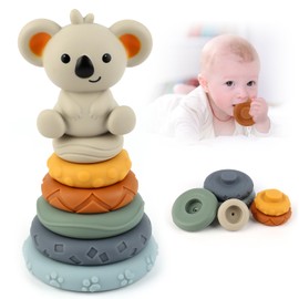 UKOFEW Pack of 7 Stacking Toys with Rings, Squeeze Teething Baby Toy, Early Education Toy Gifts, Stacking Tower for Stacking Game for 6 12 18 Months Baby Toddler Boys Girls