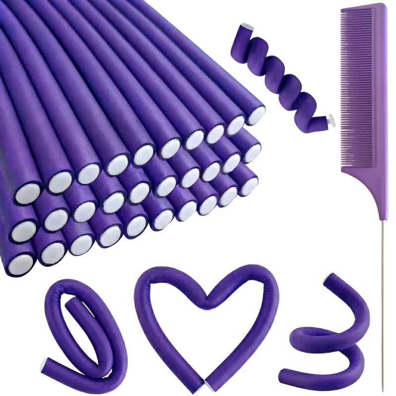 Juego de 30 rulos flexibles morados de 24 cm (9,45")