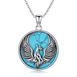 JBAERD Phoenix Necklace 925 Sterling Silver Turquoise Rising Phoenix Pendant Vintage Animal Charm Jewelry Gifts for Women