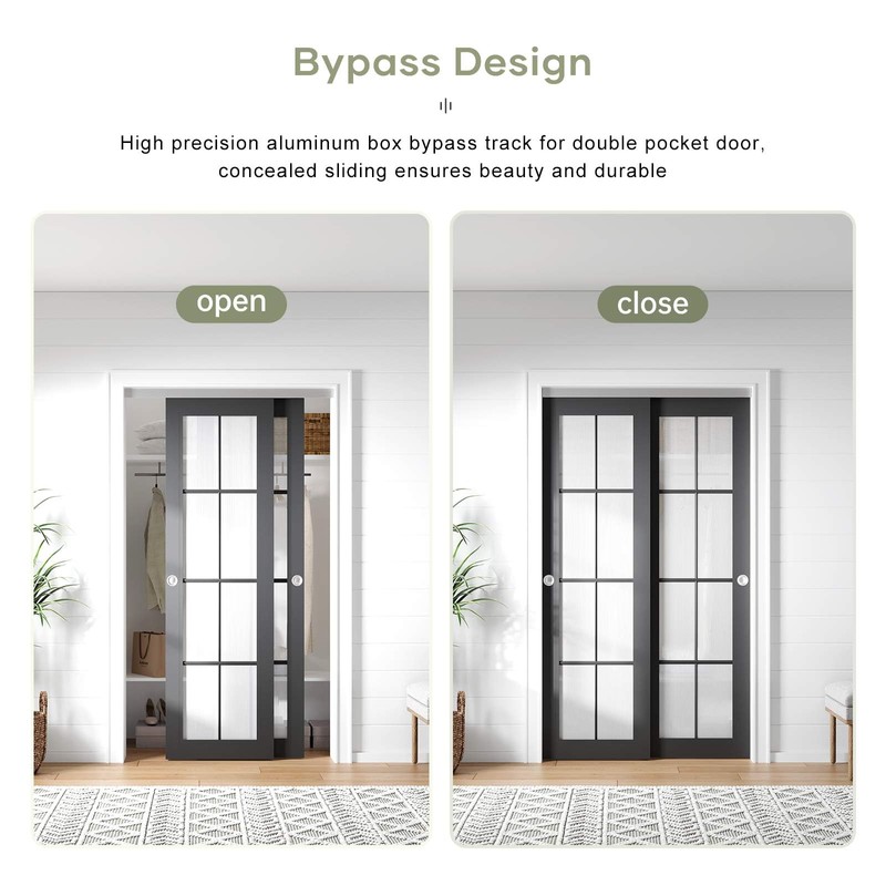 EaseLife 4FT/48in Bypass Double Sliding Pocket Door Hardware Kit,Commercial Grade,Aluminum,Bypassing