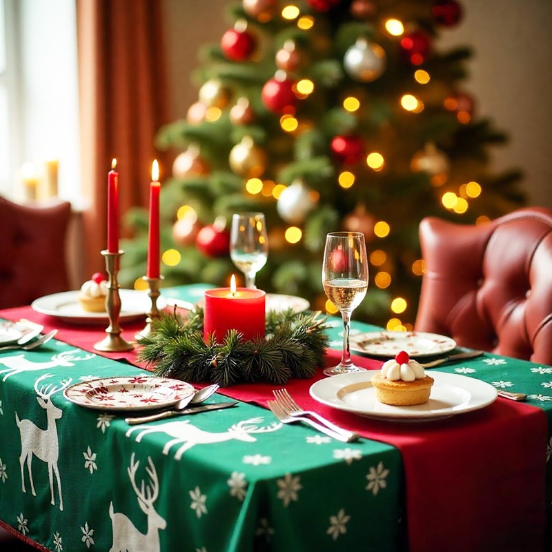 12 Pcs Red Satin Table Runner for Round Table, Rectangle