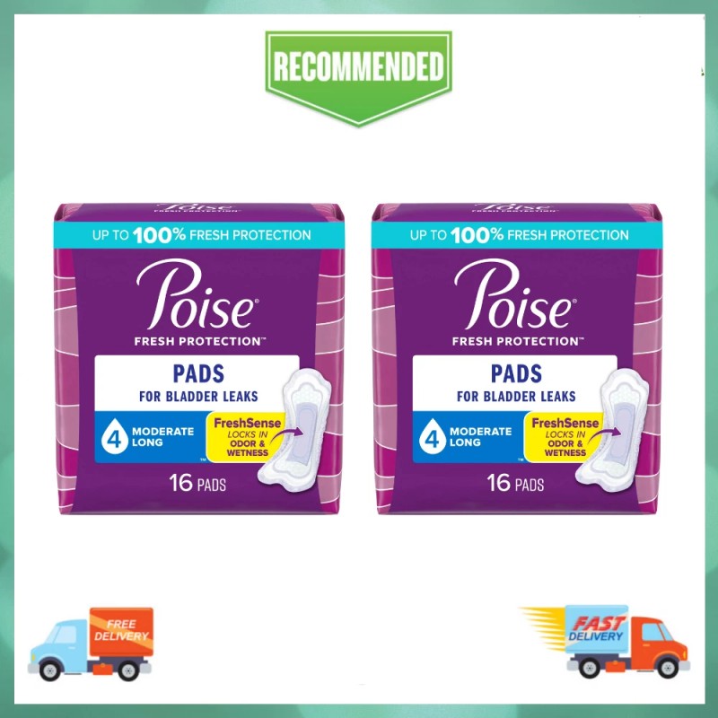 Poise Incontinence Pads for Women, 4 Drop Moderate Absorbency, Long
