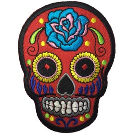 Papapatch Mexican Sugar Skull Tattoo Dead Head Biker DIY Embroidered Applique Sew on Iron on Patch - Red (IRON-MEXI-01-RD)