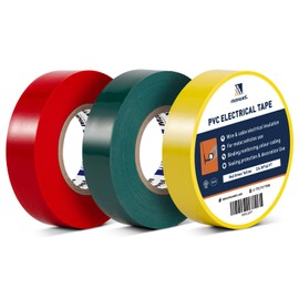 Colored Electrical Tape 3 Rolls - 3/4 In 60 Ft Multicolor Professional PVC Electric Tape Pack with Red Green Yellow Colors Flame Retardant Waterproof For All Weather Under 600V Home Outdoor Indoor Use