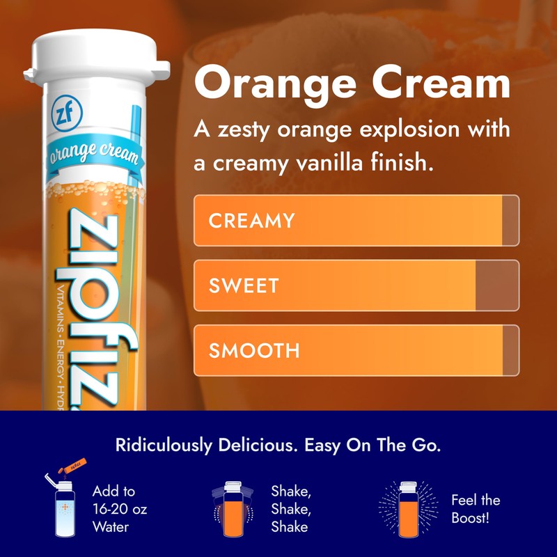 Zipfizz Daily Energy Drink Powder, Orange Cream, 20 Pack |