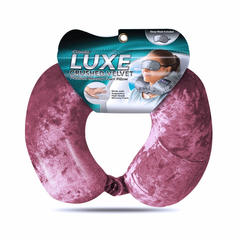Cloudz Luxe Crushed Velvet Memory Foam Neck Pillow with Sleep