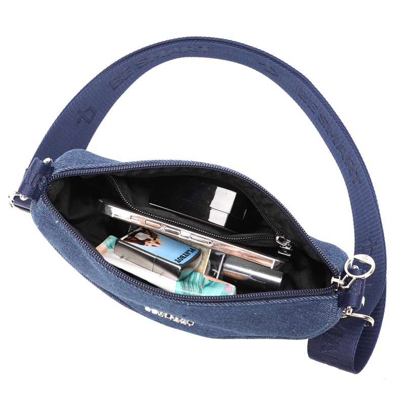 BE SMART Denim Crossbody Bag Purse for Women/Men, Mini Crescent