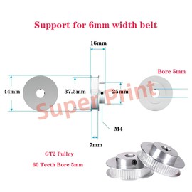 Super Print GT2 Pulley 60 Teeth 60 Teeth 5 mm Bore Width 6 mm Timing Belt Pulley Aluminium 60T Pulley for 6 mm Width GT2 Timing Belt for 3D Printer, CNC (Pack of 4)