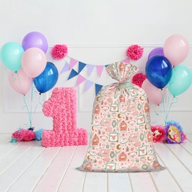 Loveinside 56" Large Plastic Gift Bag - 142.3 x 91.5 cm, 1 Pcs - Baby Girl Design Plastic Bag with Tag and Tie for Baby Shower, Kids Birthdays