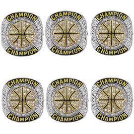 CHXIXUE 6 PCS Basketball Championship Rings Basketball Ring Trophy Award Winner MVP Collectible Gift Champion Ring (6 Pack Rings, 10)