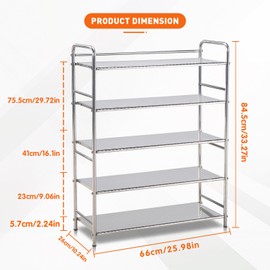 TAO ONE 5-Tier Stainless Steel Shoe Rack, Heavy Duty Metal Shoe Organizer for Closet & Entryway, Stackable Shoe Shelf with Space Saving Design