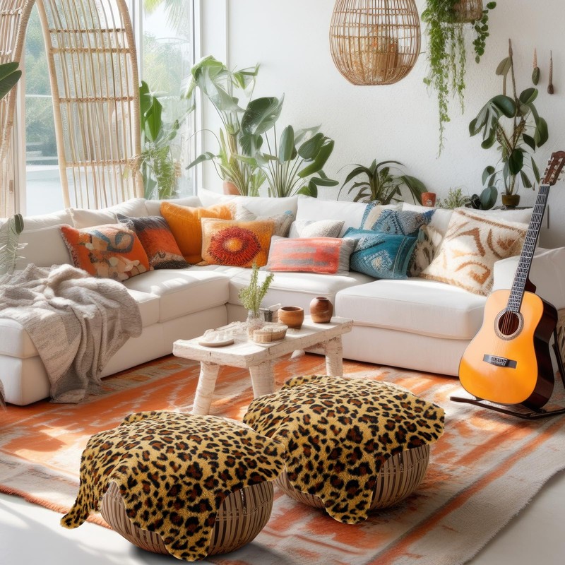 Dunzy 4 Pcs Mini Leopard Print Rug Cheetah Table Placemat,