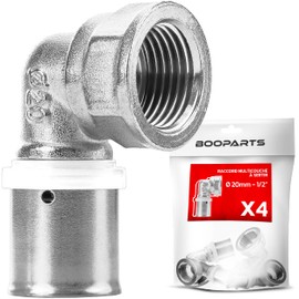 BOOPARTS - Pack of 4 - Press Fitting Transition Angle 20 mm x 1/2 Inch Female - Crimp Connector, Straight, Female - Multilayer Crimp Connector Ø20-1/2" (15/21) TH Contour