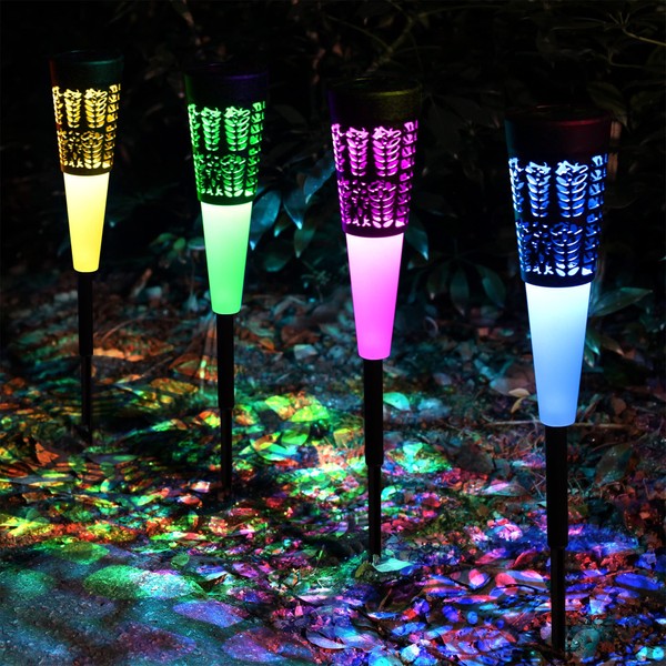 Upgraded Multi-Colored Solar Garden Lights, Decorative Solar Landscape Lights with 7 Color Rotation, Waterproof and Bright Solar Pathway Lights for Yard, Patio, Walkway (Multi-Colored, 4-Pack)