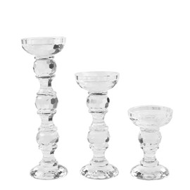 3-Piece Set of Crystal Candlestick,Clear Crystal Pillar Candles Holders,Family Living Room Wedding Decoration(5''/8''/11'' Tall)