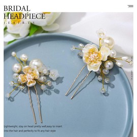 Evlry Bridal Wedding Flower Hair Pins Pearl Bridal Crystal Hair Clips Wedding Hair Accessories for Women and Girls (Pack of 2)
