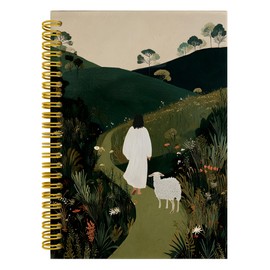 LUKIPOM Jesus and Lamb Christian Notebook Journal, Jesus Leaves the 99 Sheep Bible Journal, the Lost Sheep Religious Prayer Spiral Notebook 5.5x8.3 for Church Office School Supplies