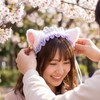 猫耳 カチューシャ コスチューム用小物 lolita風 フリルカチューシャ 鈴付き ロリータ コスプレ (ホワイトパープル)