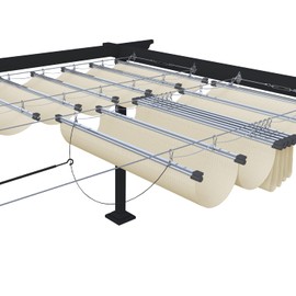 ECOOPTS 7'x4' Retractable Wave Sun Shade Canopy Pergola Cover Shade Sail Awning for Patio Porch Garden Yard Deck Outdoor (Beige)