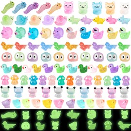 Tazimi 90 PCS Mini Resin Animal Figurines Glow in The Dark Miniature Figurines Aquarium Ornaments Charms for Garden Dollhouse Aquarium Home Birthday Party