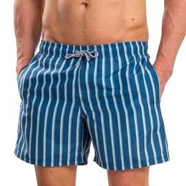 RIPT Men's Quick Dry UV 50 Sun Protection Swimming Trunks, Navy Stripe Print