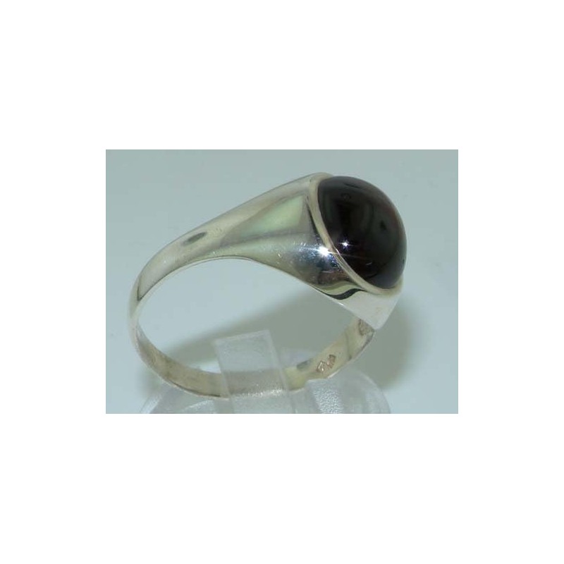Solid Sterling Silver Ring, Natural Cabochon Garnet Mens Signet Ring