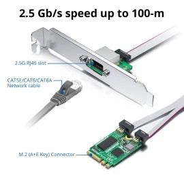 10Gtek M.2 A+E Key 2.5G Gigabit Ethernet Network Card, 18-cm cable length