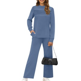 Fall Outfits for Women 2025 Two Piece Lounge Sets Fashion Business Casual Outfits Womens Clothes Comfy Workout Sets Athleisure Pajamas Loungewear Winter Clothing Mock Neck Break Sweatsuits Blue L