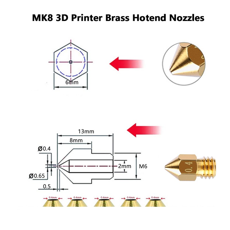 Comgrow 25PCS MK8 Ender 3 V2 Nozzles 0.4MM, 3D Printer