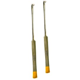 2 pcs Spay Snook Hook with Gold Tipped Flat Handle, Smooth Finish, Rust Resistant German Stainless Steel - Veterinary Spay Tool (8in)
