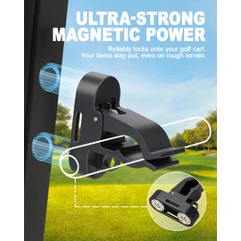 SKYJDM Magnetic Golf Cart Holder Clip with Loop Hook, Aluminum Alloy Golf Holder for Secure 30-70 Rings Storage & Golf Towels Hanging, Non-Slip Elastic Band & Storage Bag Included (Black, 2-Pack)