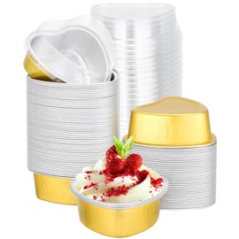 EUSOAR 3.4oz Gold Heart Shaped Baking Pans-100pcs
