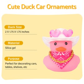 wonuu Car Dashboard West Cowboy Hat Colorful Rubber Ducks Decorations, Rubber Ducky for Car Ornament Cute Duck with Hat, Glasses, Necklace, Scarf (White)