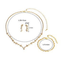 Rhinestone Prom Necklace Earrings Bracelet Set for Women Teen Girls, Gold Choker Necklace Earrings Bangle Bridal Wedding Prom Costume Jewelry Gift (Gold)